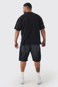 Plus Oversized Distressed Overydye T-shirt | BoohooMAN UK