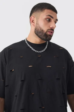 Plus Oversized Distressed Overydye T-shirt | BoohooMAN UK