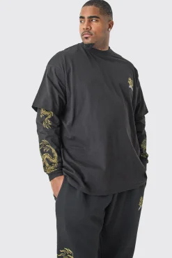 Plus Oversized Dragon Faux Layer T-shirt Tracksuit | BoohooMAN UK