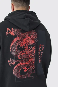 Plus Oversized Dragon Graphic Hoodie | BoohooMAN UK