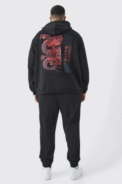 Plus Oversized Dragon Graphic Hoodie | BoohooMAN UK