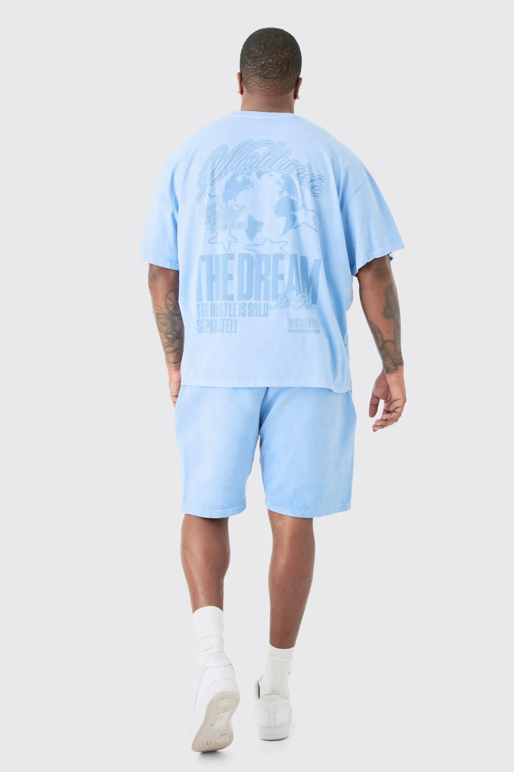 Plus Oversized Dream Worldwide Print T-shirt In Light Blue | BoohooMAN UK