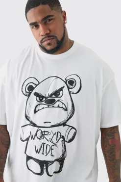 Plus Oversized Evil Teddy T-shirt In White | BoohooMAN UK