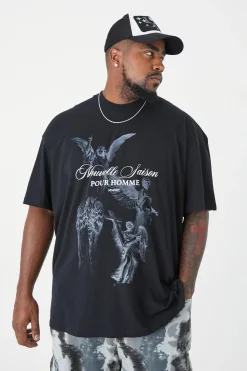 Plus Oversized Extended Neck Renaissance T-shirt | BoohooMAN UK