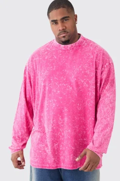 Plus Oversized Extended Neck Laundered Long Sleeve T-shirt | BoohooMAN UK