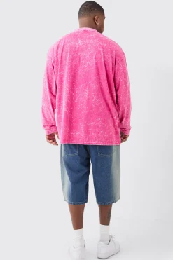 Plus Oversized Extended Neck Laundered Long Sleeve T-shirt | BoohooMAN UK