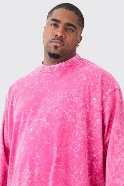 Plus Oversized Extended Neck Laundered Long Sleeve T-shirt | BoohooMAN UK