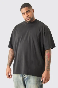 Plus Oversized Extended Neck Moto T-shirt In Black | BoohooMAN UK