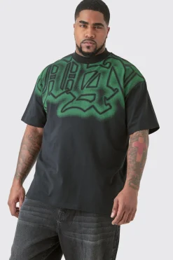 Plus Oversized Extended Neck Gothic Man Grafitti Spray T-shirt | BoohooMAN UK