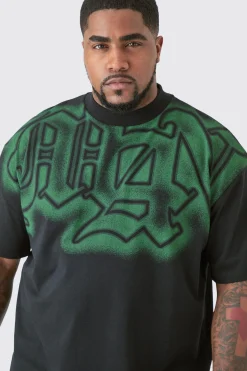 Plus Oversized Extended Neck Gothic Man Grafitti Spray T-shirt | BoohooMAN UK