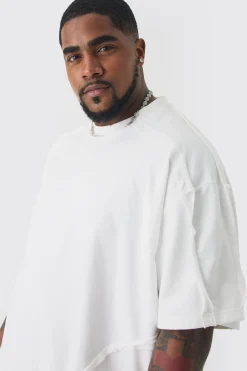 Plus Oversized Extended Neck Distressed Seam T-shirt | BoohooMAN UK