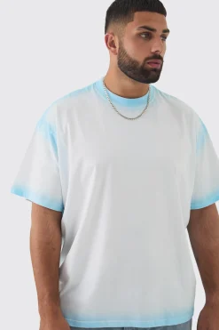 Plus Oversized Extended Neck Spray Wash T-shirt | BoohooMAN UK