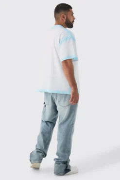 Plus Oversized Extended Neck Spray Wash T-shirt | BoohooMAN UK