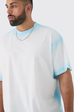 Plus Oversized Extended Neck Spray Wash T-shirt | BoohooMAN UK
