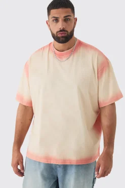 Plus Oversized Extended Neck Spray Wash T-shirt | BoohooMAN UK