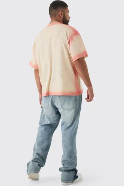 Plus Oversized Extended Neck Spray Wash T-shirt | BoohooMAN UK