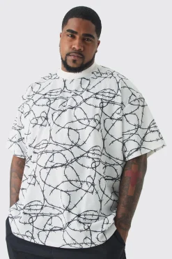 Plus Oversized Extended Neck Barbwire Graphic T-shirt | BoohooMAN UK