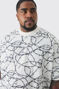 Plus Oversized Extended Neck Barbwire Graphic T-shirt | BoohooMAN UK