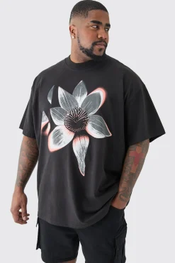Plus Oversized Extended Neck Abstract Floral Print T-shirt | BoohooMAN UK