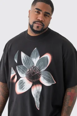 Plus Oversized Extended Neck Abstract Floral Print T-shirt | BoohooMAN UK