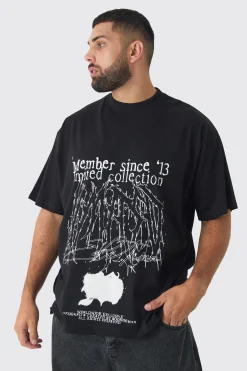 Plus Oversized Extended Neck Limited Print T-shirt | BoohooMAN UK