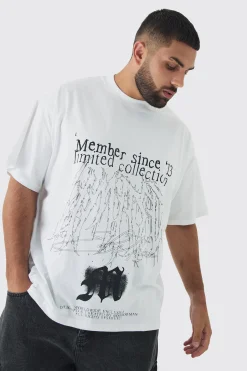 Plus Oversized Extended Neck Limited Print T-shirt | BoohooMAN UK