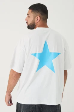 Plus Oversized Extended Neck Star Print T-shirt | BoohooMAN UK