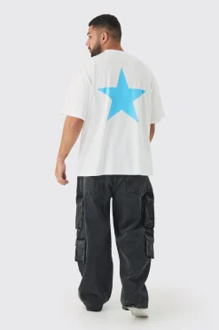 Plus Oversized Extended Neck Star Print T-shirt | BoohooMAN UK