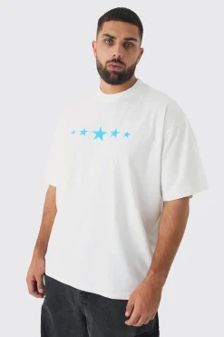 Plus Oversized Extended Neck Star Print T-shirt | BoohooMAN UK