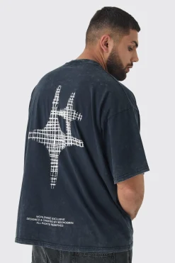 Plus Oversized Extended Neck Acid Wash Print T-shirt | BoohooMAN UK