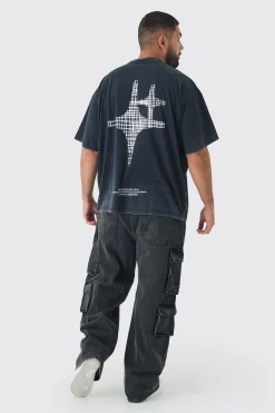 Plus Oversized Extended Neck Acid Wash Print T-shirt | BoohooMAN UK