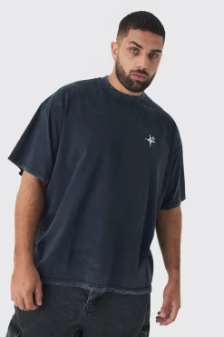 Plus Oversized Extended Neck Acid Wash Print T-shirt | BoohooMAN UK
