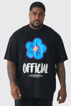 Plus Oversized Extended Neck Official Floral Print T-shirt | BoohooMAN UK