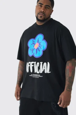 Plus Oversized Extended Neck Official Floral Print T-shirt | BoohooMAN UK