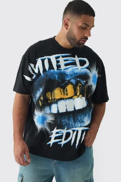 Plus Oversized Extended Neck Limited Large Scale Print T-Shirt | BoohooMAN UK