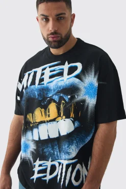 Plus Oversized Extended Neck Limited Large Scale Print T-Shirt | BoohooMAN UK
