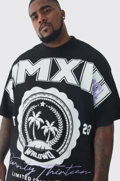 Plus Oversized Extended Neck MMXIII Large Scale Print T-Shirt | BoohooMAN UK