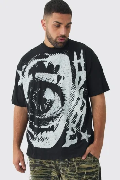 Plus Oversized Extended Neck Eye Large Scale Print T-Shirt | BoohooMAN UK
