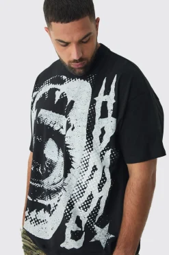 Plus Oversized Extended Neck Eye Large Scale Print T-Shirt | BoohooMAN UK