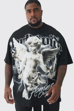 Plus Oversized Extended Neck Rennaisance Large Scale Print T-Shirt | BoohooMAN UK