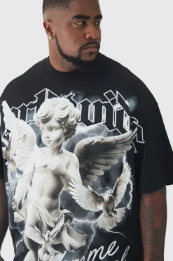 Plus Oversized Extended Neck Rennaisance Large Scale Print T-Shirt | BoohooMAN UK