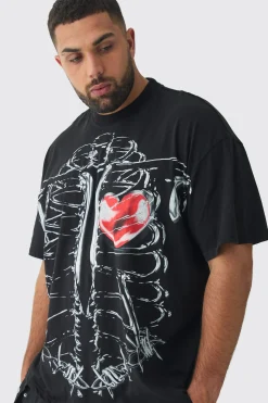 Plus Oversized Extended Neck Ribcage Large Scale Print T-Shirt | BoohooMAN UK