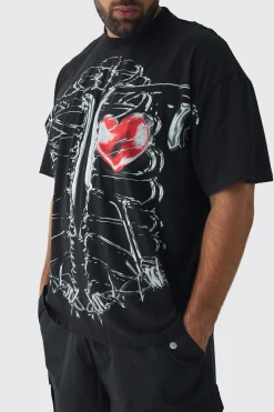 Plus Oversized Extended Neck Ribcage Large Scale Print T-Shirt | BoohooMAN UK