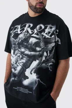 Plus Oversized Extended Neck Cherub Large Scale Print T-Shirt | BoohooMAN UK