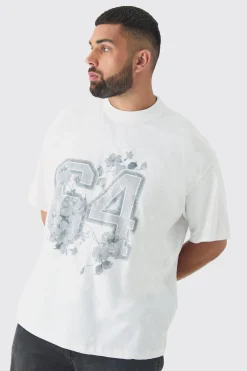 Plus Oversized Extended Neck Floral Varsity Print T-Shirt | BoohooMAN UK