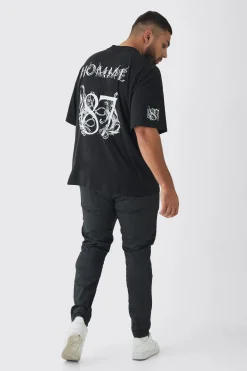 Plus Oversized Extended Neck Homme Print T-Shirt | BoohooMAN UK