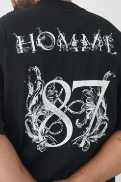 Plus Oversized Extended Neck Homme Print T-Shirt | BoohooMAN UK