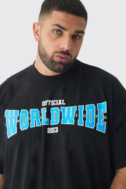 Plus Oversized Extended Neck Boxy Worldwide Print T-Shirt | BoohooMAN UK