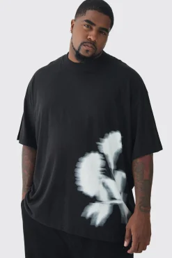 Plus Oversized Extended Neck Blurred Floral T-Shirt | BoohooMAN UK