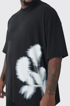 Plus Oversized Extended Neck Blurred Floral T-Shirt | BoohooMAN UK